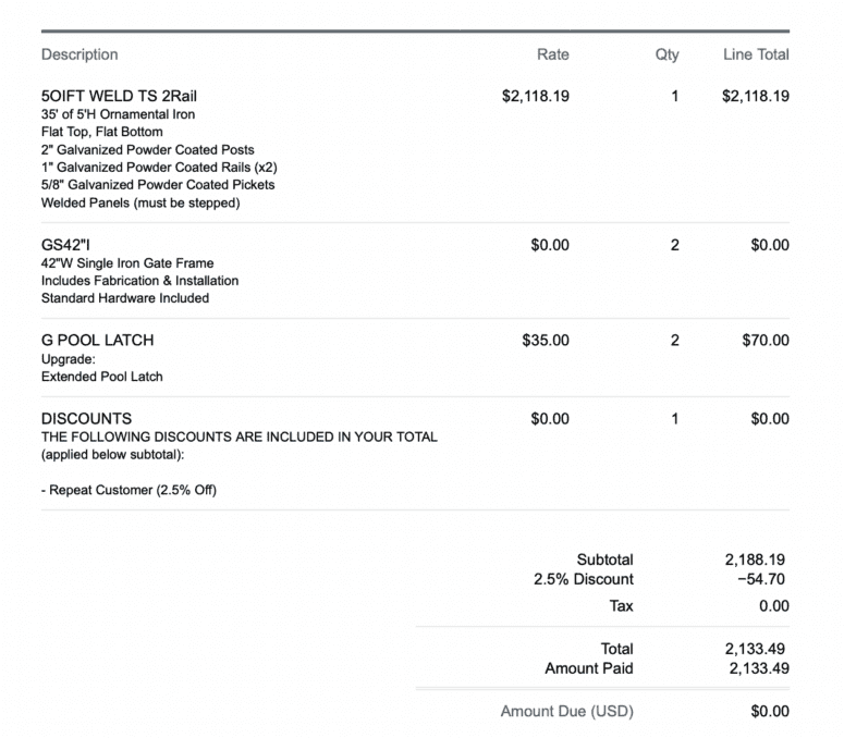 An image of a fencing quote to demonstrate how much it would cost to build a fence.