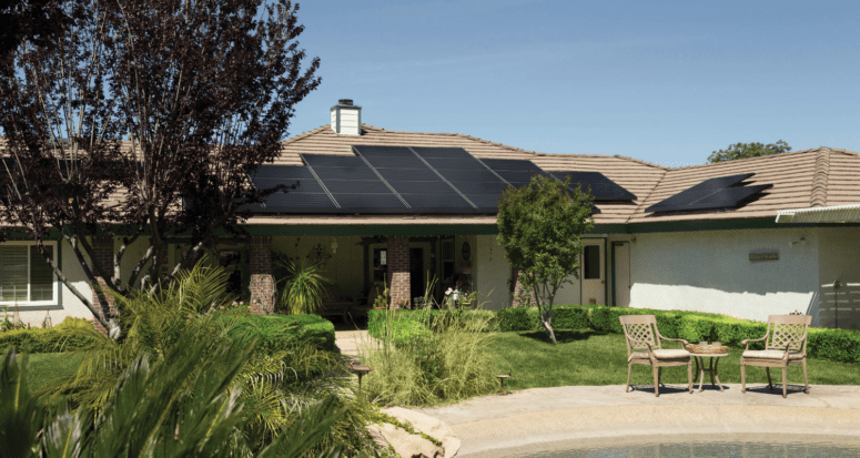 A home that was sustainably designed with solar panels.