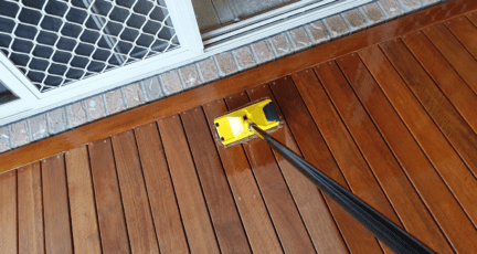 A deck that is being stained.
