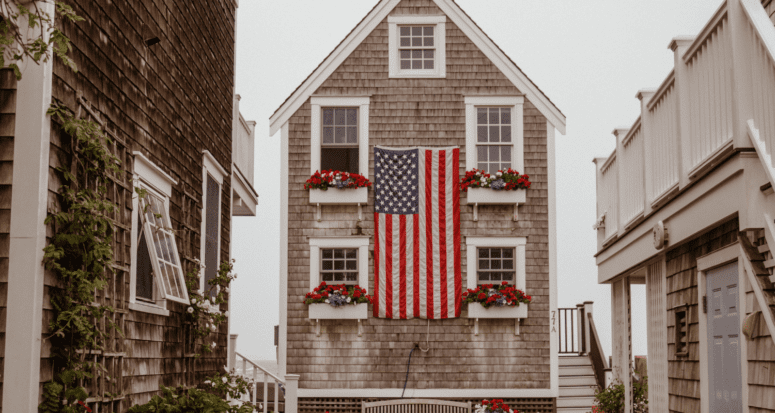 A house decorated for Memorial Day.