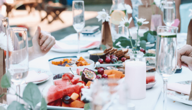 A festive table you might set up when you throw a housewarming party.