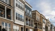 A row of townhouses, which are multifamily homes.