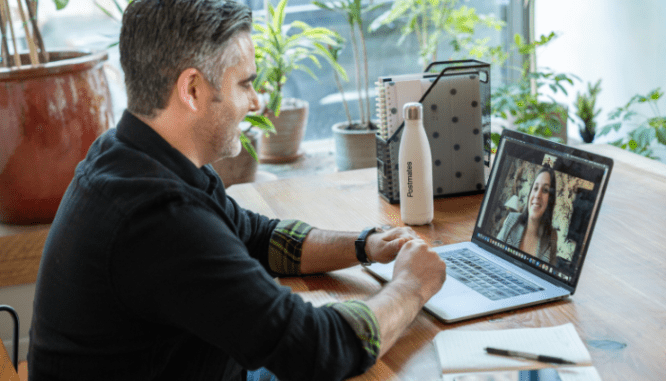 A person discussing home contingencies on a video call.