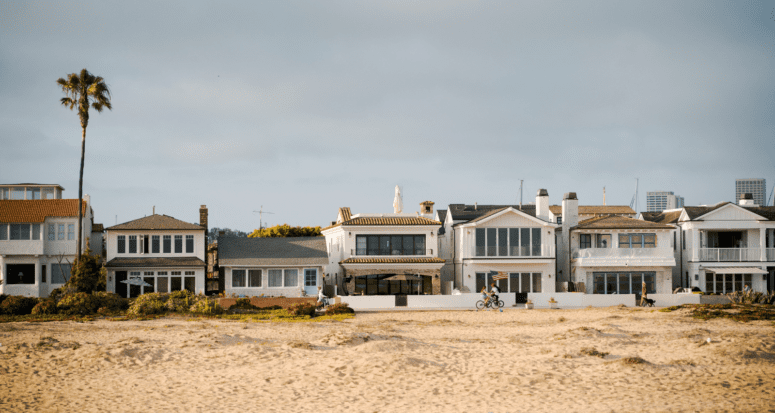 Properties on a beach in a neighborhood.