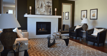 A fireplace in a home that has been updated.