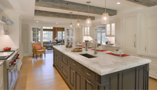 A kitchen with two-toned cabinets that is on trend.