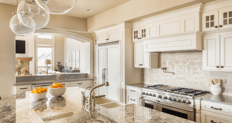 An image of a white kitchen used to demonstrate what a panel-ready appliance looks like.