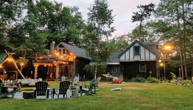 A fire pit that was added behind a home to increase value.