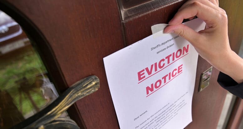 Eviction notice on a distressed property.