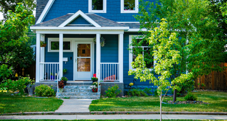 The front door of a house, where you can attend an open house without a realtor.