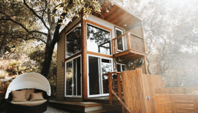 A tiny house, which can have a lot of pros and cons for home buyers.