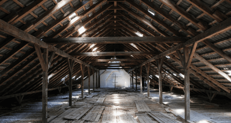 An attic that has no insulation.