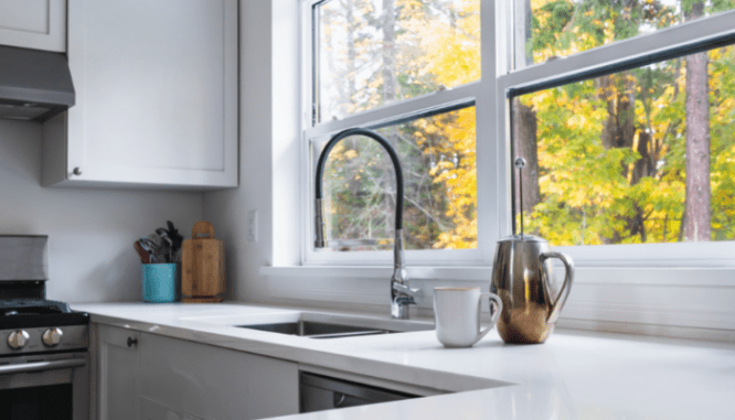 A kitchen in a home that has been remodeled.