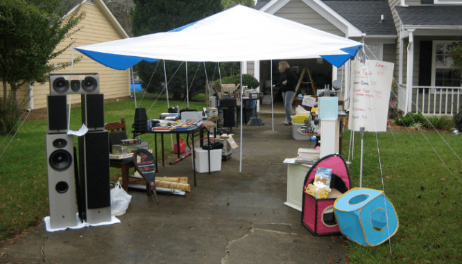 A yard sale that is helping to save money for a house in 6 months.