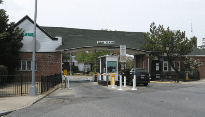 The entrance gate to a large gated community.