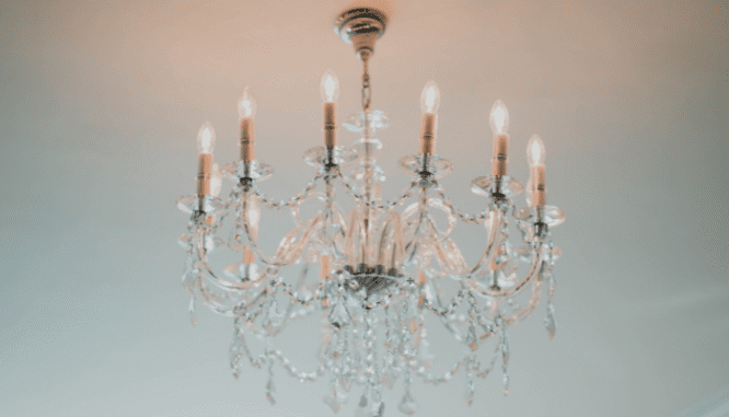 A chandelier, which may be considered a fixture in a house.