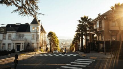 A street in California near a real estate company.