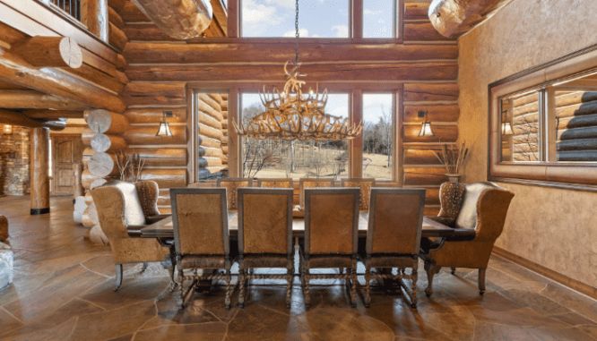 A dining room in a celebrity luxury home for sale.