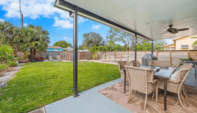 A patio that's part of a real estate investment.