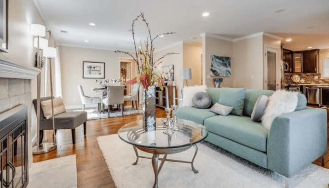 A living room in a house that used HomeLight Trade In.