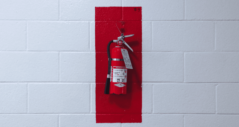 A fire extinguisher in a home.