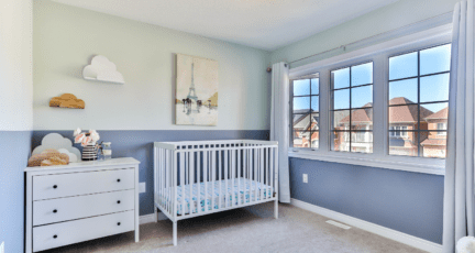 blue and white nursery ready to help sell a house with kids