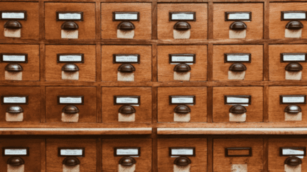 A file cabinet with property records.