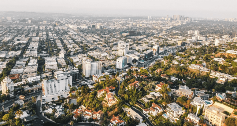 A view of a city in California where homeowners are selling a house.