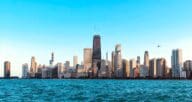 The Chicago skyline, near a house sold by owner.