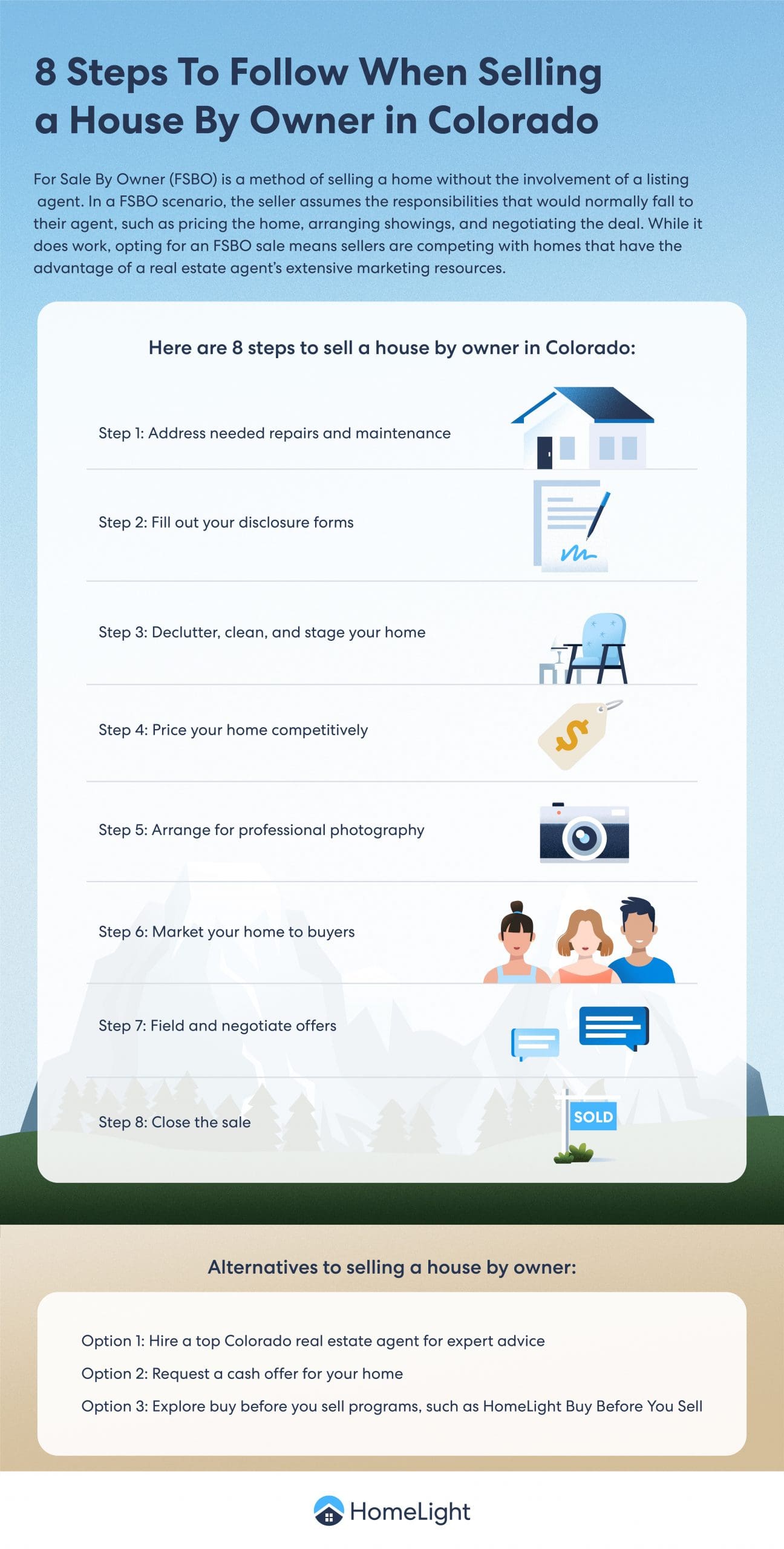 A HomeLight infographic about selling a house by owner in Colorado.