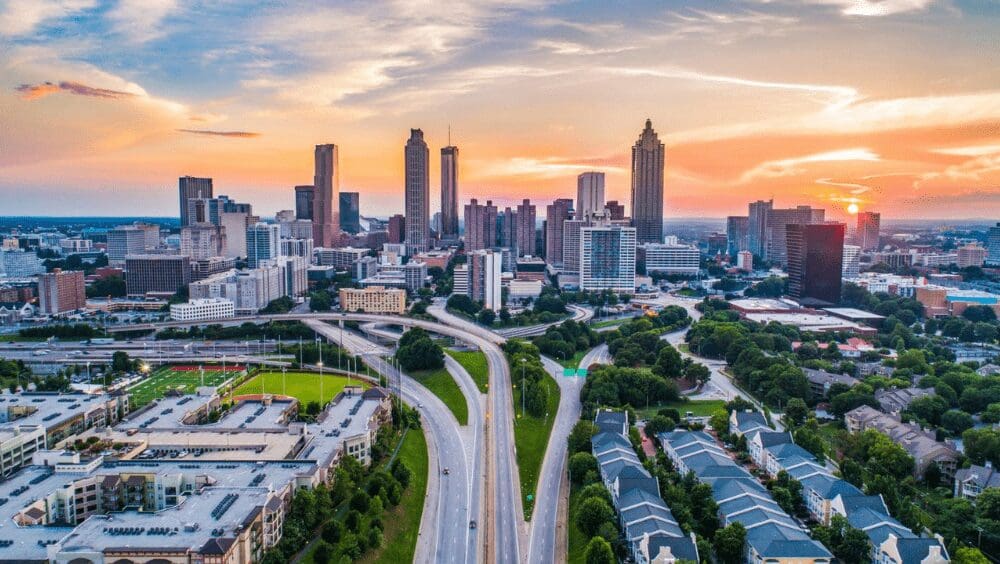 A view of a city in Georgia where you can sell a house as is.