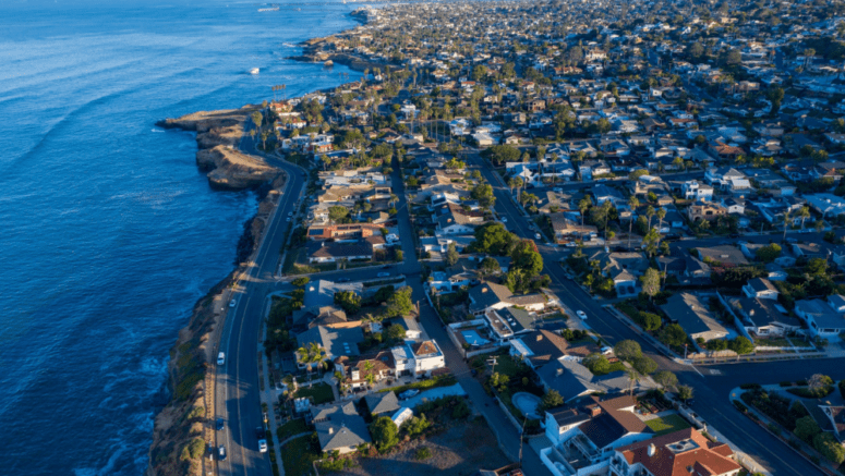 An aerial view of San Diego, one of the best places for flipping houses in California.