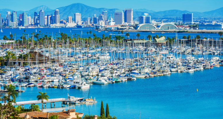 A view of San Diego, CA where you can buy a house.