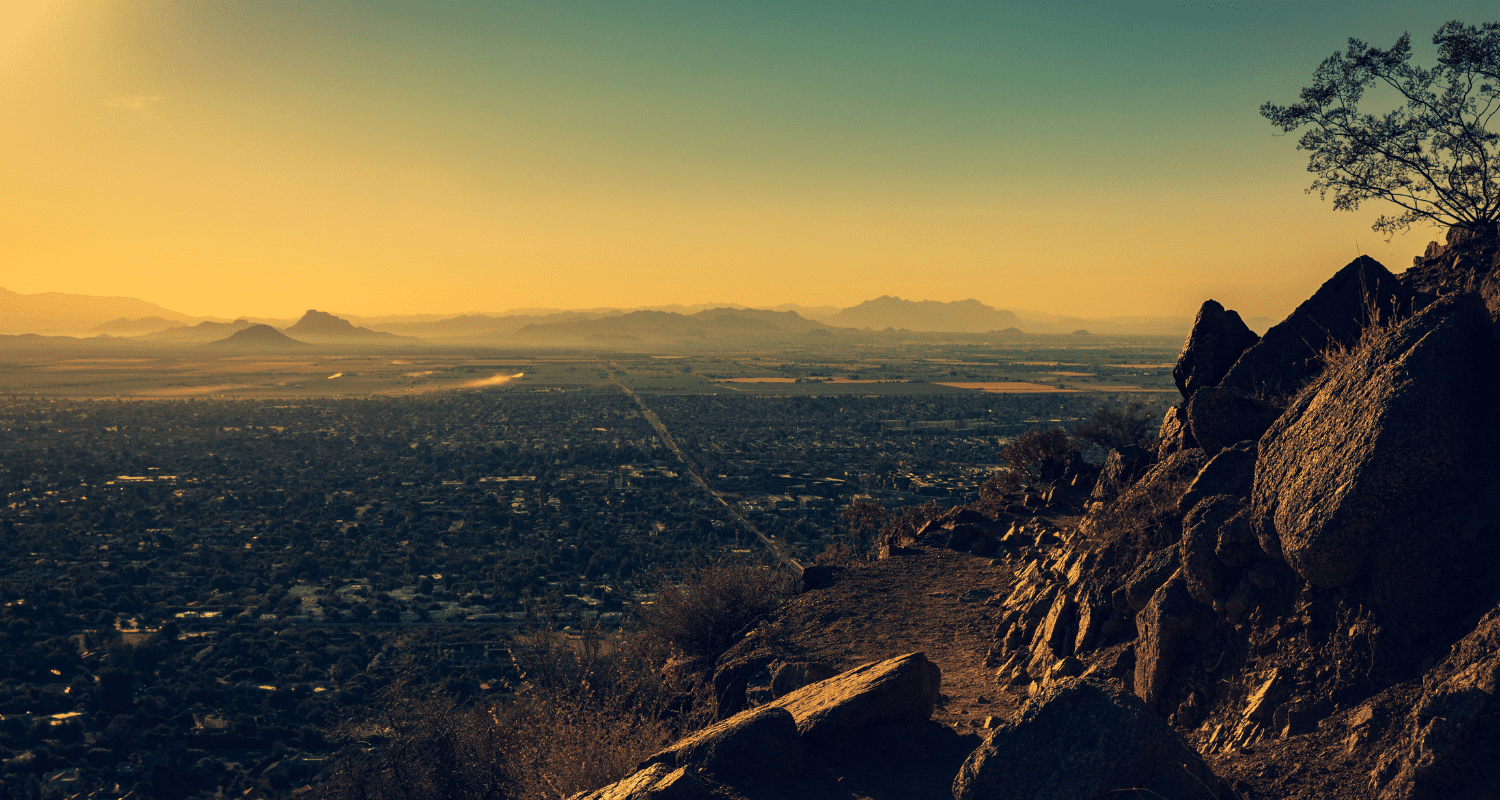 A view of houses for sale in Phoenix from a cliff.