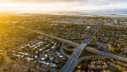 Aerial view of California Neighborhood where homes are sold