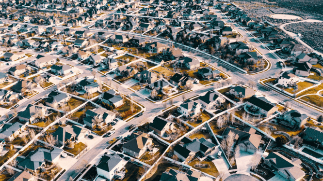 Aerial view of suburban neighborhood in Utah