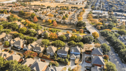 An aerial image of a neighborhood in Arlington, Texas that represents We Buy houses