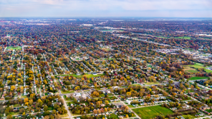 Aeria lview of a neighborhood in Royal Oak where homeowners may be interested in using the services of a we buy houses company