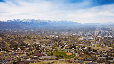 Aerial view of Salt Lake City, where home owners may be interested in the services of a we buy houses company