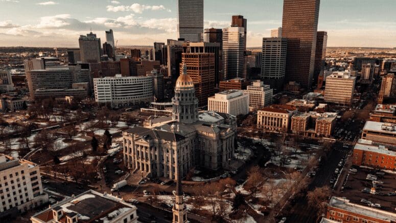 Aerial view of Denver where you can purchase a house with a bridge loan