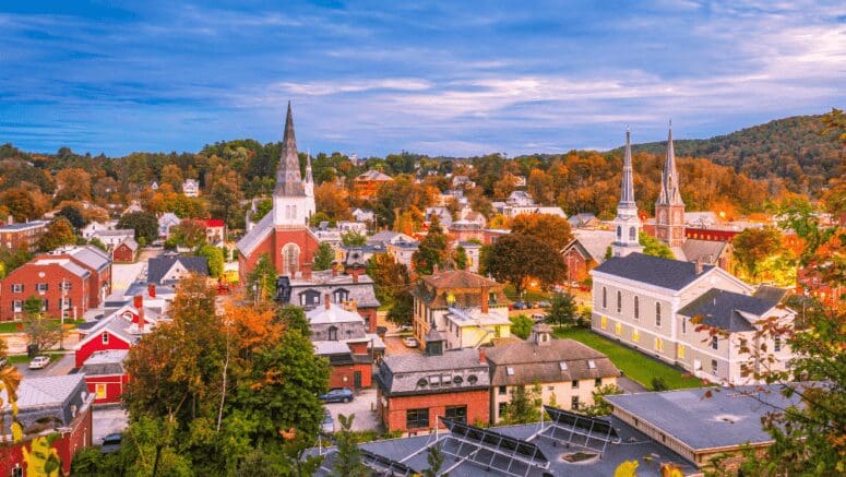 Aerial view of Vermont that can represent their cost of living