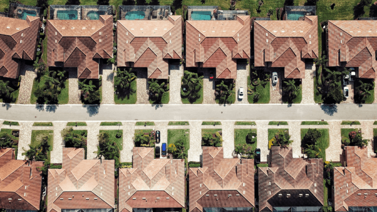 Aerial view of houses that represents cost of living in Florida