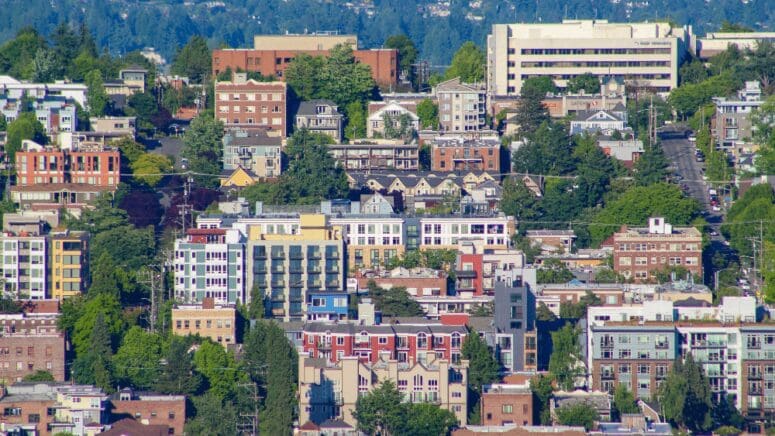 Aerial view of houses that can represent inspection contingency