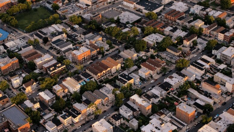 Aerial view of houses in New York that can represent their cost of living