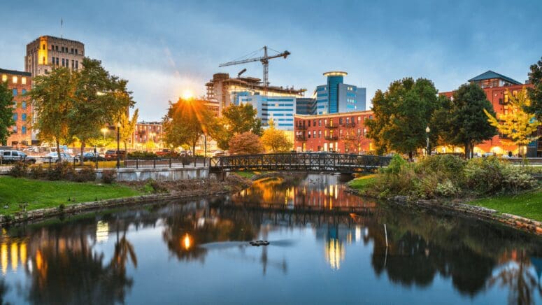 An cityscape of downtown Kalamazoo, where homeowners can choose to work with a we buy houses company to sell their home