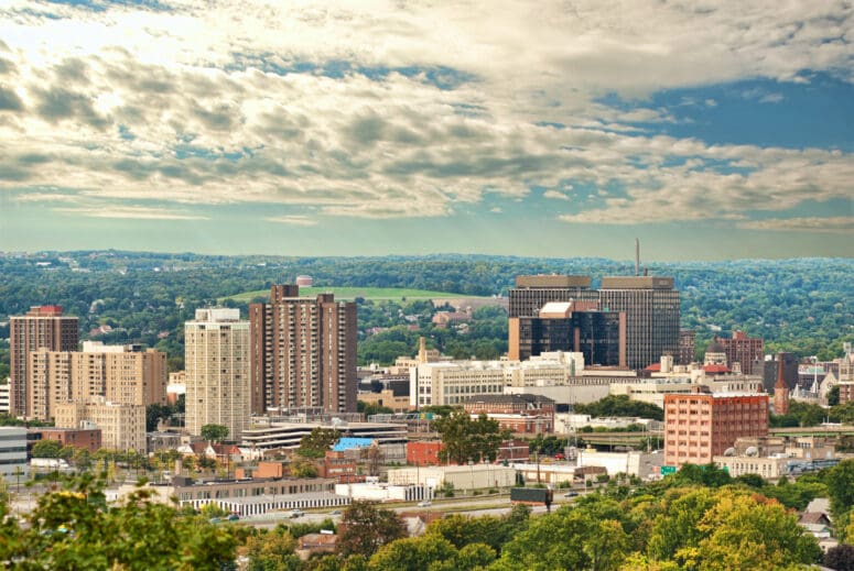 Aerial view of Syracuse where homeowners can sell to we buy houses companies