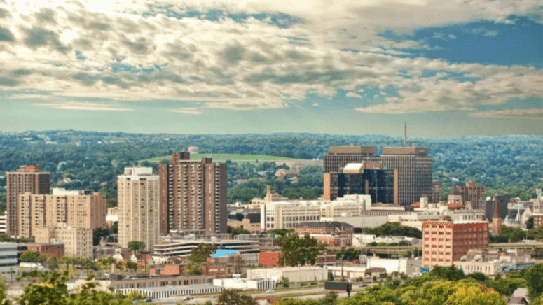 Aerial view of Syracuse where homeowners can sell to we buy houses companies