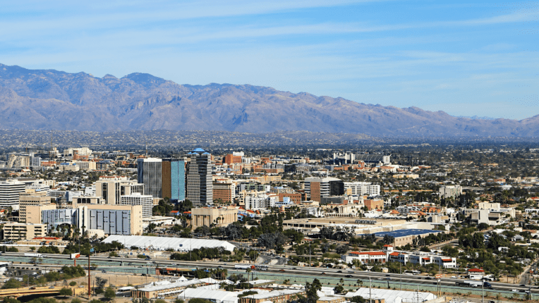 Aerial view in Tucson, where homeowners can sell their house to cash home buyers