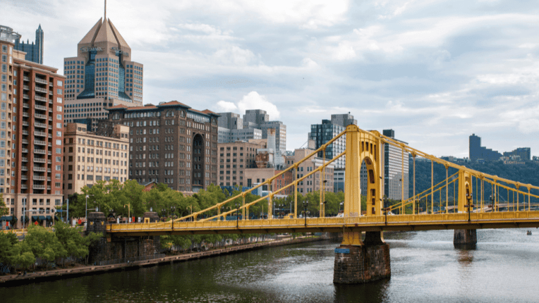 A cityscape image of Pittsburgh, where real estate investors can work with a hard money lender to fund their real estate project