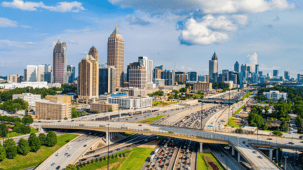 Aerial skyline view of Georgia, where real estate investors can work with a hard money lender to fund their projects